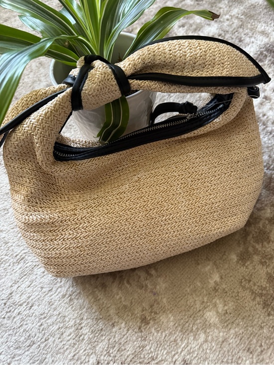 Crown Vintage Handbags - NWT Crown Vintage Woven Straw Bag with Black Trim